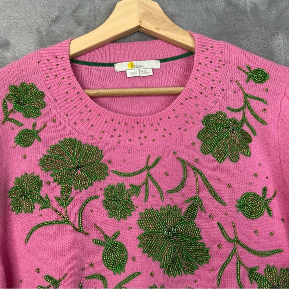 Boden  Felicity Embellished Wool/Blend Sweater. Pink and Green. Size 16/28. - Picture 5 of 5